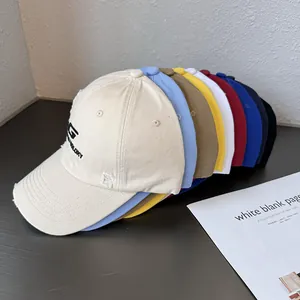 Distressed cotton baseball caps with G embroidery in various colors stacked set