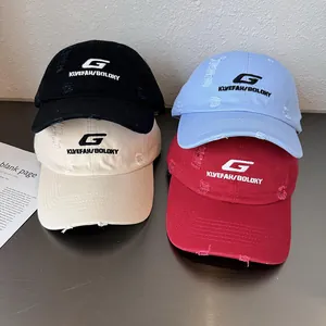 Distressed Baseball Cap For Men Women Cotton Blend Letter Embroidery Torn Hole Vintage Streetwear Adjustable Sun Hat