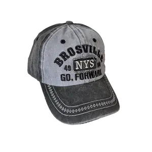 Vintage-Baseballcap in Grau und Schwarz mit BROSVILLE-Buchstabenstickerei und Nähten