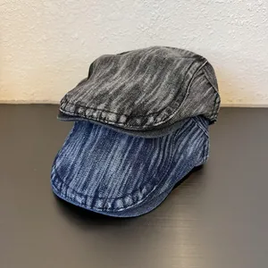 Vintage Y2K brushed gradient denim newsboy caps in charcoal grey and blue wash denim