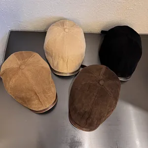 Retro Corduroy Newsboy Cap With PU Leather Brim Men Women Vintage Adjustable Solid Color Warm Flat Cap Winter Beret Hat