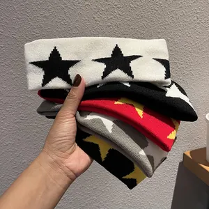Unisex Knitted Wide Headband Star Pattern Hip Hop Sports Hairband Elastic Jacquard Hair Accessories For Men Women