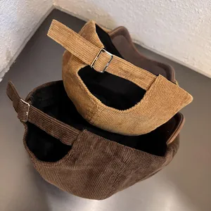 Vintage corduroy newsboy cap set in brown and khaki with adjustable metal buckle back