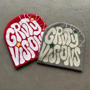 Gebreide muts met streetstyle jacquardbelettering en spinnenwebpatronen voor winter