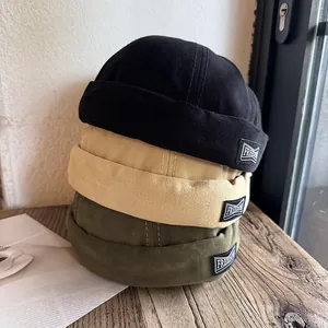Retro Harajuku Style Cotton Blend Docker Hat Brimless Miki Cap With Freedom Patch Adjustable Vintage Streetwear Unisex Headwear