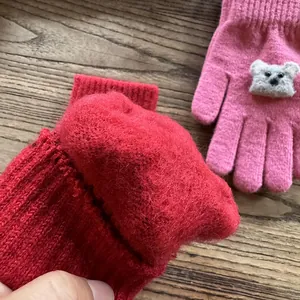 Cartoon knitted gloves with warm fleece lining and cute koala plush decor for kids