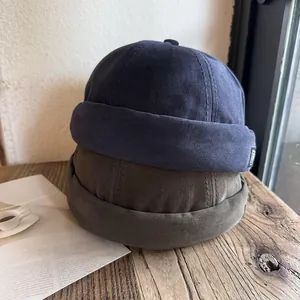 Retro Harajuku docker cap in navy and olive green cotton twill for men and women