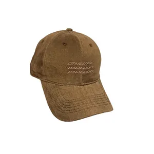 Casquette de baseball marron vintage en coton délavé avec broderie et surpiqûres