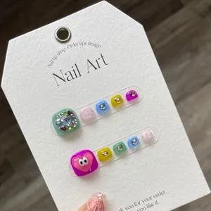 Faux Ongles à Presser 3D Faits à la Main Couleurs Bonbon Style Dopamine Décor Cœur Yeux Manucure Art pour Pieds et Mains Femme