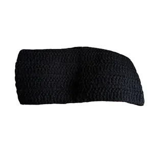 Minimalistisches schwarzes Strickstirnband für Damen mit handgefertigter Struktur und Design