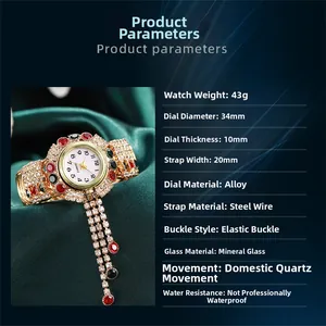 Details zur Luxus-Quarzuhr mit 34mm Zifferblatt, Kristall-Quasten und Edelstahlarmband