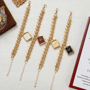 Elegant Square Dial Bracelet Watch For Women Gold Alloy Metal Chain Strap Quartz Wristwatch Vintage Fashion Jewelry Accessory