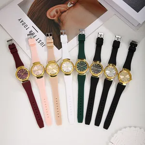Stylish quartz watch set with silicone straps and diamond dial in multiple colors