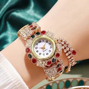 Luxus Damen Strass Armbanduhr Gold Legierung Blume Zifferblatt Quaste Quarzuhr Für Party Bankett Elegante Mode Schmuck Geschenk