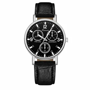 Men's Fashion Quartz Watch With Crocodile Texture Faux Leather Strap Classic Circular Dial Decorative Sub-dials For Business Casual Office Men Jewelry