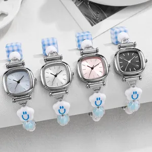 Set of four minimalist ceramic beaded quartz watches for women with square dials