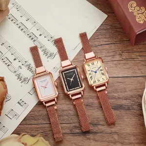Damen Vintage Rechteckige Quarzuhr Roségold Milanaise-Armband Einfache Elegante Analoge Armbanduhr Für Frauen Geschenk