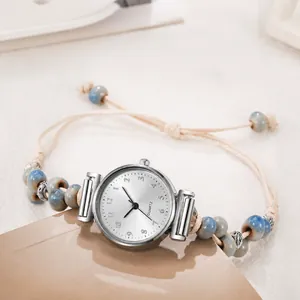 Damen Boho Perlen Armband Uhr Legierung Gehäuse Geflochten Seil Vintage Künstlerisch Quarz Armbanduhr Damen Mode Schmuck Geschenk