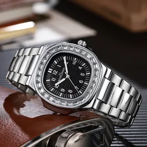Detail of RUOLINDO luxury watch showing crystal bezel and black textured dial on leather