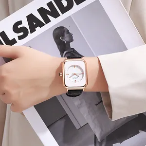 Fashion Square Quartz Watch For Women Alloy Case Faux Leather Strap Luminous Pointer Casual Wristwatch Gift