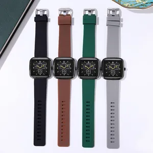 Women's quartz square watch with colorful silicone straps and large black dial