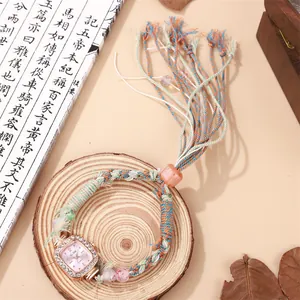 Dames Etnisch Handgemaakt Gevlochten Quartz Horloge Vierkante Wijzerplaat Met Strass Kwastje Kralen Armband Horloge Retro Boho Cadeau