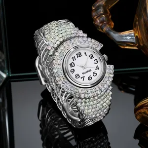 Luxury silver bracelet watch for women with colorful crystals and quartz movement