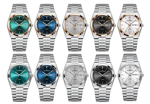 Collection of men's stainless steel quartz watches with dual calendar and luminous dials