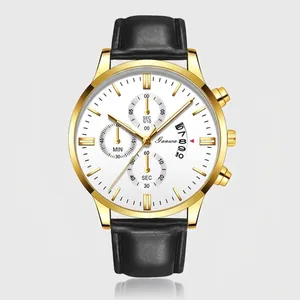 Men's Casual Business Quartz Watch With Faux Leather Strap Round Zinc Alloy Case Multi-Dial Analog Wristwatch Calendar Display