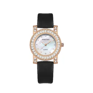 Elegant rose gold women's quartz watch with crystal bezel and white pearl dial