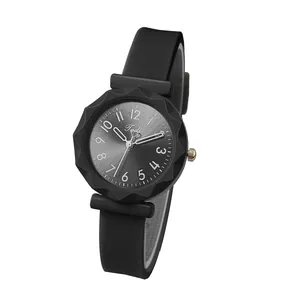 Women Quartz Watch Fashion Geometric Cut Bezel Casual Student Wristwatch Leather Silicone Strap Wrist Watch