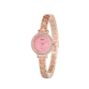 Elegant rose gold women's quartz watch with crystal bezel and pink textured dial