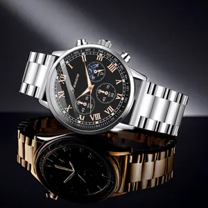 Men Business Casual Quartz Watch With Stainless Steel Strap Roman Numerals Decorative Triple Dial Fashion Alloy Wristwatch