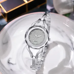 Women Fashion Quartz Watch With Starry Sky Dial Silver Alloy Bracelet Band Diamond Cut Bezel Rhinestone Markers Elegant Wristwatch