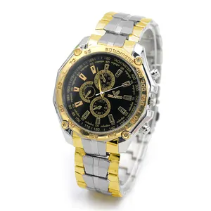 Montre homme bicolore or et argent avec cadran noir et lunette tachymètre élégante