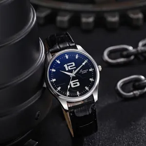 Montre à Quartz pour Homme Cadran Minimaliste Boîtier en Alliage Bracelet en Cuir PU Gaufré Crocodile