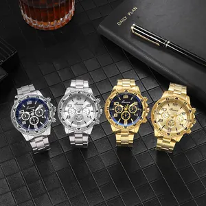 Business men's watch with stainless steel strap, chronograph dial and blue light glass
