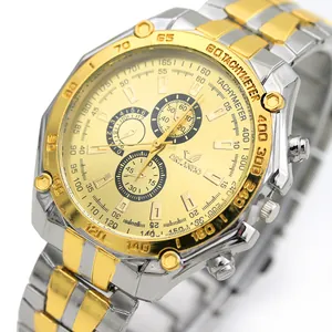 Montre à quartz pour hommes bicolore avec cadran champagne et lunette tachymétrique