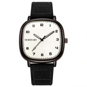 Close-up of minimalist white dial with Arabic numerals and black matte quartz watch case