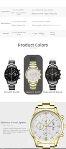 Detailed specs and color variants of the GANWA 40mm business quartz watch for men