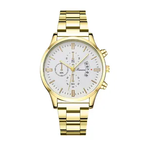 Men's gold stainless steel chronograph watch with white dial and date window