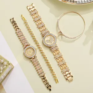 Luxurious gold-tone jewelry set with crystal-encrusted butterfly watches and heart bracelet