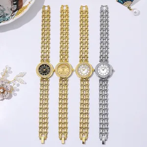 Elegant quartz watches with mother of pearl dials and rhinestone-studded chain straps