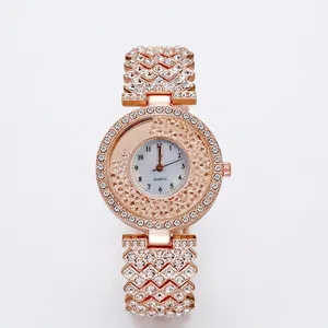 Orologio al Quarzo da Donna con Strass di Lusso Cinturino in Metallo Lega Bling Oro Rosa Analogico Gioielli di Moda da Polso