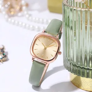 Women's Square Quartz Watch Elegant Minimalist Rose Gold Alloy Case PU Leather Strap Sunburst Dial Ladies Vintage Fashion Student Casual Wristwatch