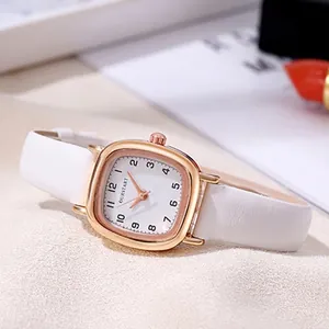 Minimalistische Damen Quarzuhr Quadratisches Zifferblatt PU-Lederarmband Einfache Analoge Armbanduhr Mit Arabischen Ziffern Für Studenten