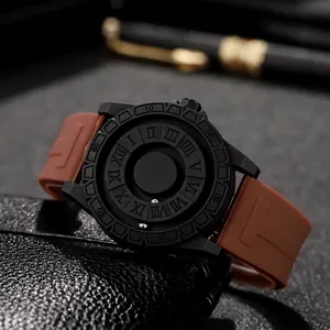 Creative Magnetic Ball Watch Pointerless Men Women Quartz Watch Silicone Strap Roman Numerals Tech Industrial Style