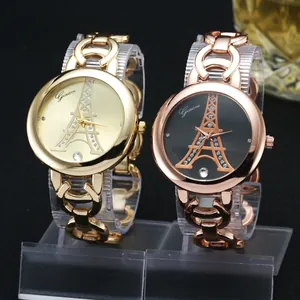 Montres Ginave luxe pour femme avec motif Tour Eiffel et strass en or et or rose
