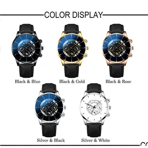 Lot de montres à quartz Geneva pour hommes avec bracelets cuir en cinq coloris variés