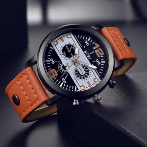 Montre à quartz SOKI pour homme avec cadran noir et bracelet cuir marron en coffret